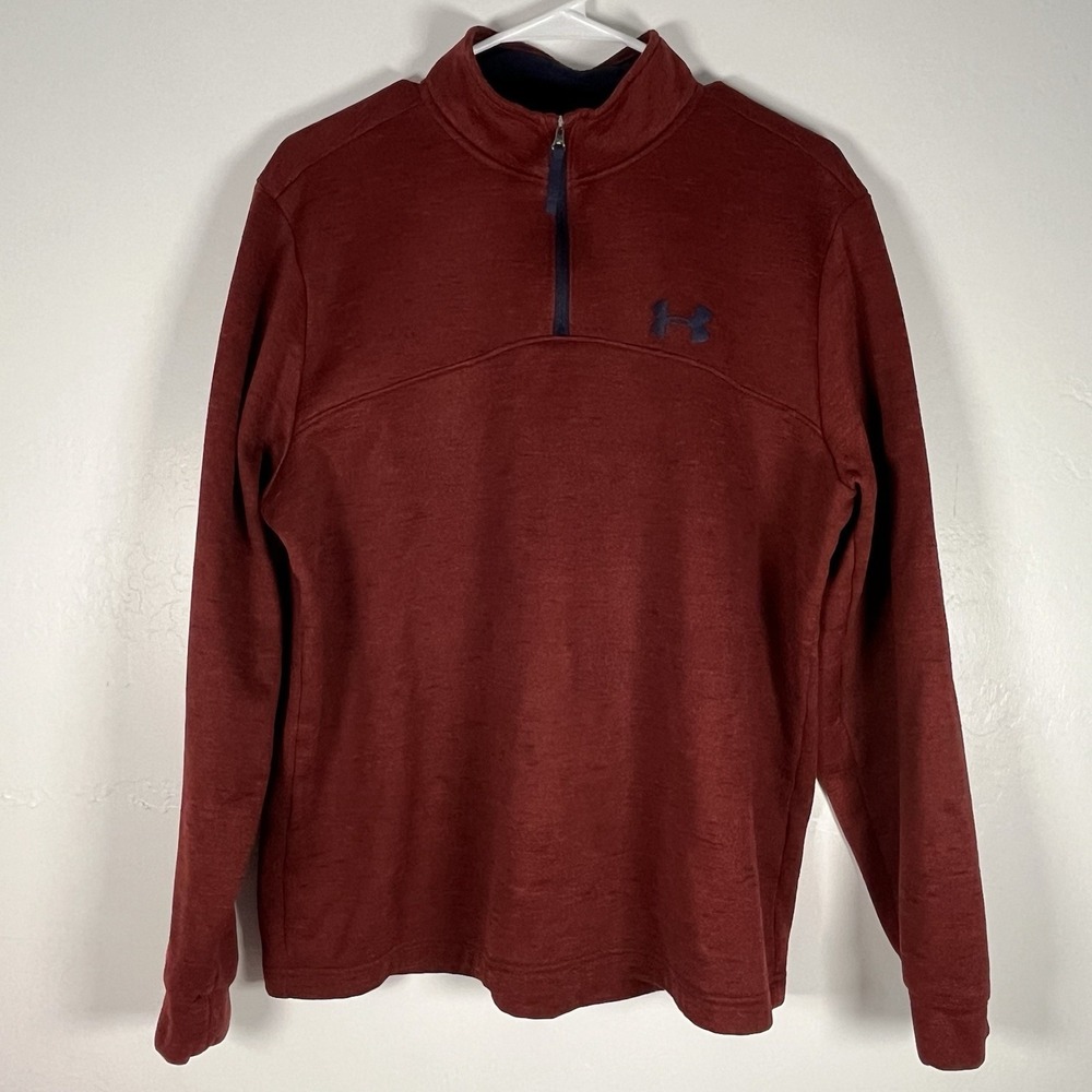 Under Armour Twist Sweatshirt Mens Large Red Fleece Lined‎ Mock Neck 1/4 Zip